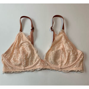 aerie HAPPY Lace Bralette Bra Nude Cream & Brown Lightly Line Demi Sz 34B NEW